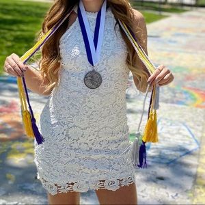 LULUS white lace high neck dress